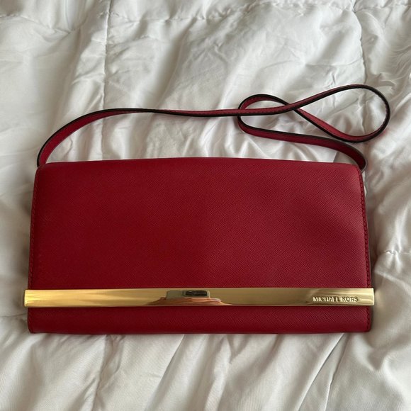 Michael Kors Red Shoulder Clutch Bag - Picture 1 of 8
